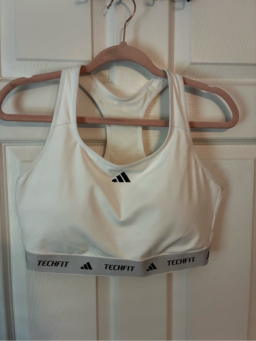 adidas White Techfit Racerback Sports Bra with Gray Band